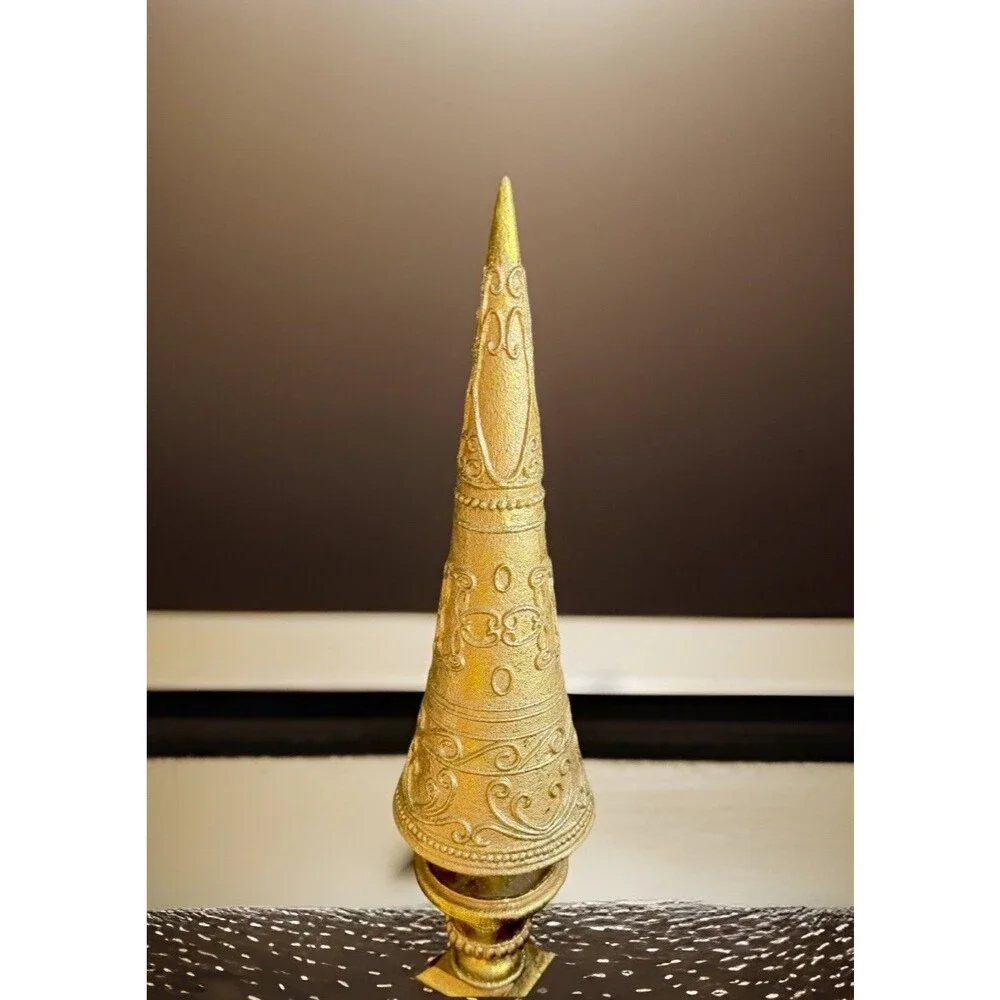 Interior Decorative Golden Ornate Christmas Tree 20” & 10” H. Set Of 2